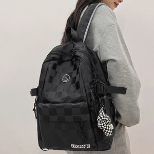 Mulheres xadrez lazer saco de escola menina viagem portátil estudante mochila feminino adolescente sacos de livro senhoras náilon faculdade pacote moda 240304