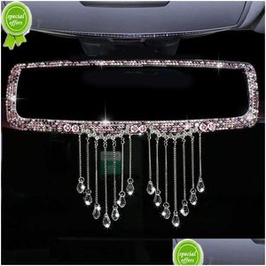 Other Interior Accessories New Creative Rhinestone Tassels Car Interior Rearview Mirror Decoration Charm Flower Crystal Rear Ornaments Dhhra