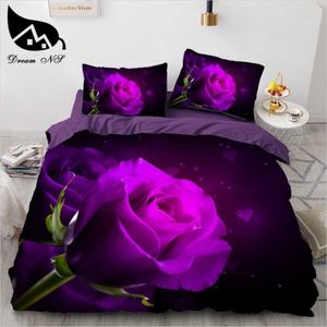 Dream ns novos conjuntos de cama 3d impressão reativa roxo rosa flores padrão colcha capa cama juego de cama h0913233m