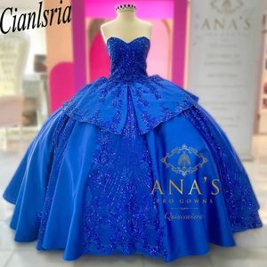 Royal Blue Sequined Appliques Lace Ball Gown Quinceanera Dresses Sweetheart Ruffles Corset Vestidos De 15 Anos