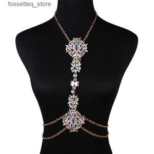 Pendant Necklaces Fashion- Sexy AB crystal Bo chains jewelry Waist Bikini beach belly chains Harness gold pendant necklaces san accessories fema346H L240309