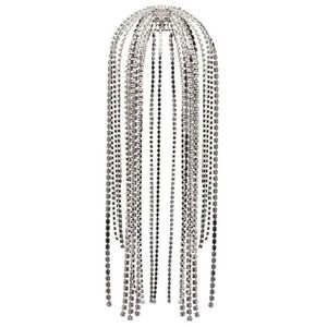 StoneFans Trendy Rhinestone Hair Accessories Chain for Women Jewelry Elegant Full Crystal Tassel Hairbands Long Chain Headwear W01292U