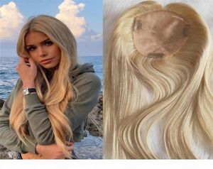 Blonde Human Hair Topper 613 60 Highlights color Virgin European Mono Slik Toupee for Women 130 Density Clip in Hair Pieces49719687423380