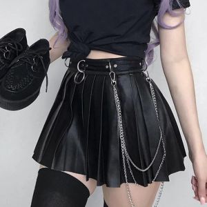 Klänningar punk stil svart pu läder veckad kjol haruku zip up hög midja minikjol egirl gotisk grunge emo alt kläder kvinnor