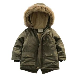 Novo bebê meninos jaqueta de inverno gola de lã moda crianças casacos com capuz quente outerwear pelúcia grosso algodão roupas 312 anos l9454217