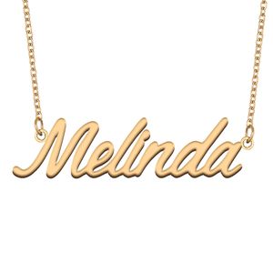 Melinda-Namensketten-Anhänger, individuell personalisiert, für Frauen, Mädchen, Kinder, beste Freunde, Mütter, Geschenke, 18 Karat vergoldeter Edelstahl