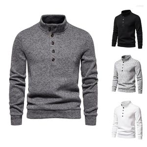 남자 스웨터 가을 겨울 패션 후드 하이 그라미드 버튼 스웨터 견고한 색상의 하단 셔츠 재킷 마모 풀오버