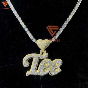Lifeng Jewelry Iced Out Hip Hop Lettere Moissanite personalizzate Nome Rapper Ciondolo in argento sterling 925 con diamanti da 2 pollici pated oro