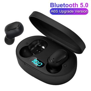 TWS E6S BluetoothイヤホンXiaomi Redmi用のマイクヘッドフォン付きのワイヤレスBluetoothヘッドセットノイズキャンセルヘッドセット
