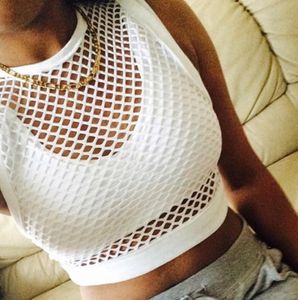 Summer Women Running Tank Top Fishnet Hollow Out White Vest Casual Tops Female Clothing Beach Coverups Club Short Solid4621701