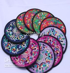 Personalized Fabric Vintage 2 Coasters Sets Wedding Favor Gift Round Embroidered Design 10 setslot 1set2pcs mix color shi6775234