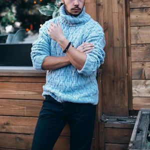 Męskie swetry Sweter Mężczyźni jesienne zima moda swobodna solidna kolor gęste gęste luźne, ciepłe ubranie z długim rękawem