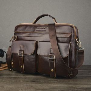 Verklig oljevaxning Cowhide Portfölj äkta läderdatorkontorspåsar för män Laptop Business Work Bag Handbag Bolso Hombre Brief2748