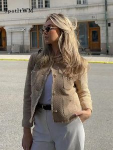 Kadınlar Zarif O yaka kısa katlar moda uzun kollu tek göğüslü cepler yıpranmış kırpılmış ceket sonbahar dişi sokak kıyafeti 240301