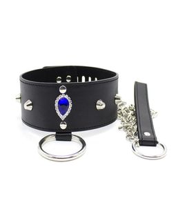 Sexy Blue Diamond Bondage Slave Fetish Collar Leash With Lock Keys G941395393