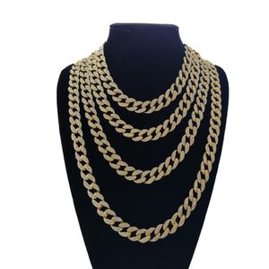 Hip Hop Full Diamond Cool Cuban Necklace Men's Full Diamond Punk Accessories Gold Chain Width 13mm 18-30 tums251f