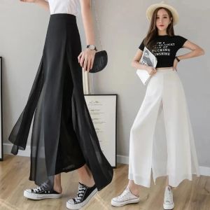Dresses Women Chiffon Split Wide Leg Skirt Pants Fashion Pantalon 2022 Summer Palazzo Straight Loose Trousers Haruku Solid Pants