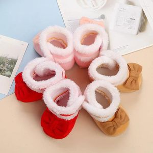 Boots Baby Girls Bowknot Sweet Casual Winter Warm Anti-Slip Sole Slippers Fur Lined Booties First Walker For Born 6-15 Months