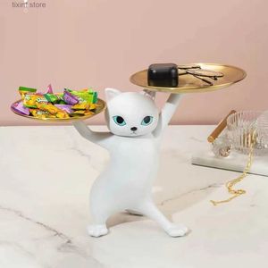 装飾的なオブジェクトの置物樹脂cat猫トレイのフィマーインテリアエントランスキーデスクトップキャンディーストレージコンテナホームオフィステーブル装飾アクセサリーホーム装飾T240