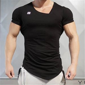 Snabb torr sportskjorta män smal fit kompression topp kort ärm Oneck som kör tshirts gymträning sportkläder 240301