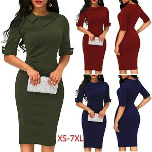 Dress Women Women Spring Summer Collar Fit Work Dress Vintage Elegant Business Office Pencil BodyCon Mini Abito di grandi dimensioni XS8XL