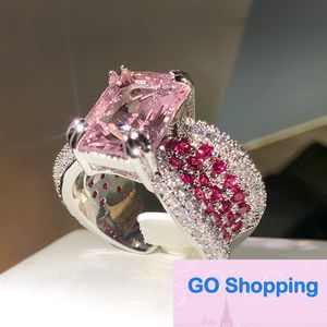 All-match estilo frio mesmo estilo com anel de diamante rosa personalidade feminina abertura dedo indicador anéis de gema rosa