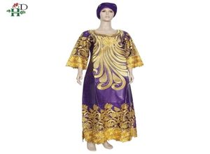 HD Bazin Riche Dashiki Dress Women Embroidery Flowers Lace Dresses Boubou African Dress Headtie Twe Pee