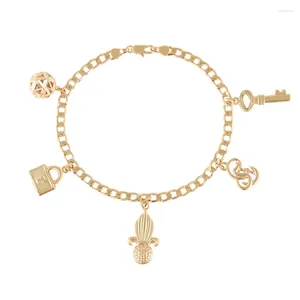 Link-Armbänder MxGxFam 21 cm Schloss und Schlüssel Tropfen Charm-Armband für Damen Goldfarbe 18 K Modeschmuck bleifrei und nickelfrei