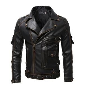 Vintage Motorcycle Multi-zip Jacket With Lapel Pu Leather Multi-pocket Leather Jacket 240228