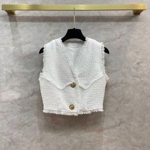 무료 배송 2024 핑크/ 흰색 v 목 소매 소매 여성 니트 디자이너 Tassel Short Women Tops 3093