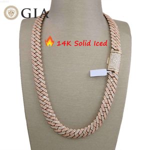 Hip Hop Jewelry 14mm Real 14K Gold Prong Setting vs Lab Grown Natural Diamond Iced Out Cuban Link Chain Halsband och armband