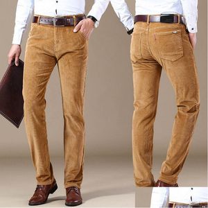 Men'S Pants Men Slim Thick Warm Corduroy Jeans Fleece Pants Male Casual Business Style Trousers Autumn Winter Fashion Drop Delivery A Dhh7M