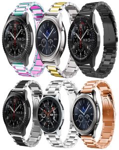 Applicera 22mm för Huawei GT2 Samsung Gear S3 Strap Galaxy 46mm Three Pärlor Rostfritt stål Metal Watch Band med Juster Tool Black RO7040648