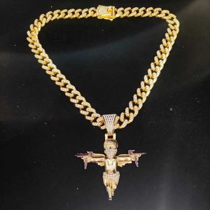 Pendant Necklaces Men Women Hip Hop Angel with Gun Shape Necklace 13mm Cuban Chain Hiphop Iced Out Bling Fashion Jewelry Gifts 230613