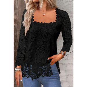 Designer women's clothing Autumn/Winter New U-neck Square neck Lace Bottom Long sleeved T-shirt Sexy slim fit top blouse woman tops for women off shoulder topsT5C1