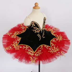 Palco desgaste menina profissional ballet tutu vestido panqueca prato desempenho roupas preto vermelho dança collant traje barriga