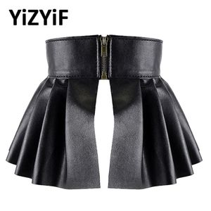 Pleated Skirts Belts Garters Wide Belts for Women PU Leather Elastic Waistband Elegant Lotus Leaf High Waist Belt Girdle Female2656