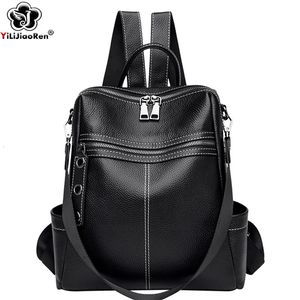 Mode KUH Leder Rucksack Frauen Echtes Rucksack Damen Bagpack Große Schule Tasche Einfache Schulter Taschen Weibliche Mochila 240301