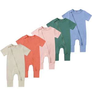 Traje para bebês menina manga curta roupas de bambu mãe crianças macacão itens 0 a 3 6 12 meses verão infantil meninos macacão 240308