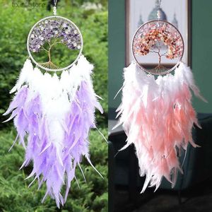 Nyhetsartiklar Dream Catcher Tree of Life Girl Heart Catcher Feather Ornament Feathers With Lights Girls Bedroom Decoration Dream Catcher T240309