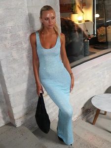 Chic Slim Uneck Sequin Sticked Maxi Dress Lady Fashion Sleeveless Backless Suspender Robes 2024 Women Elegant Party Vestidos 240228