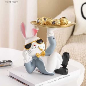 Dekorative Objekte Figuren Cartoon Rogue Rabbit Aufbewahrungstablett Home Wohnzimmer Desktop-Dekoration Snack-Tablett Harz Ornamente Regal T240309