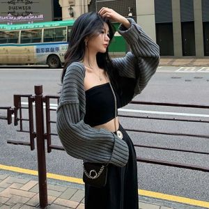 Sweaters Cardigan Women Croptops Batwingsleeve Sweaters Womens Casual Loose Knitted Short Sweater Woman Open Sexy Solid