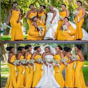 2021 인어 노란색 신부 들러리 드레스 아프리카 여름 정원 시골 웨딩 파티 메이드 명예 가운 하녀 커스텀 메이드 326h