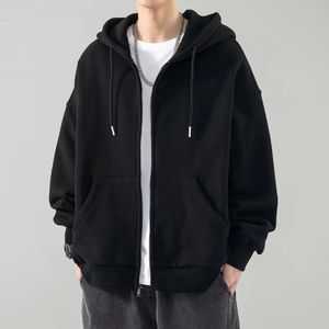 Roupas masculinas completa zip up moletom preto para homens hoodies com capuz sólido bem-vindo acordo 90s vintage engraçado quente luxo algodão overfit 240228