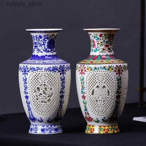 Vase New Arriming Antique Jingdezhen Ceramic Vase Chinese Blue and White Porcelain Flower Vase for Home Decor L240309