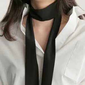 Halsdukar kvinnor smal lång halsduk 200x5 cm fast färg chiffong silk gummi röd slips svart väska band pannband choker streamer