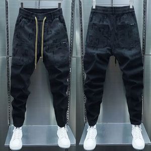Black Cargo Jeans Skinny Harem Pants Outdoor Slimline Jogger Sweatpants Letter Printing High Quality Streetwear Brand Clothing 240309