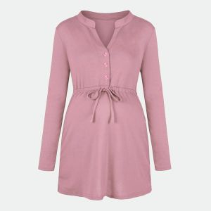 Camicie Casual Camicie da donna incinte Abiti premaman Top per allattamento Maglietta per allattamento Gravidanza Maternità Manica lunga con scollo a V Camicetta