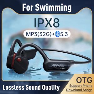 Echte Knochenleitungskopfhörer Schwimmen IPX8 Wasserdicht 32 GB MP3-Player Drahtlose Bluetooth 5.2-Ohrhörer für Sport-HiFi-Headset